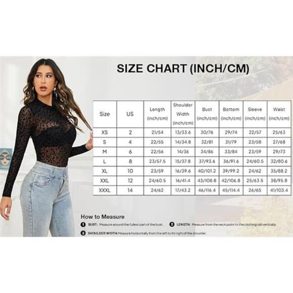 Mesh Top for Women Long Sleeve Mock Neck Black Leopard Pattern - Picture 6 of 6